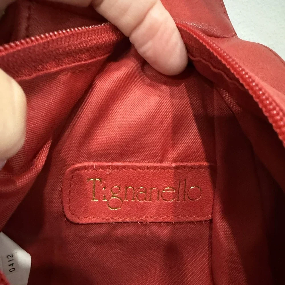 Tignanello Red Leather Sling Backpack Gold Hardware Teardrop Crossbody Bag
